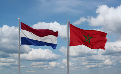 Morocco and Netherlands flags, country relationship concept