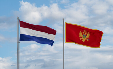 Montenegro and Netherlands flags, country relationship concept