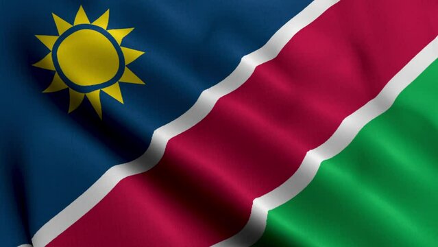 Namibia Flag. Waving  Fabric Satin Texture Flag of Namibia 3D illustration. Real Texture Flag of the Republic of Namibia 4K Video