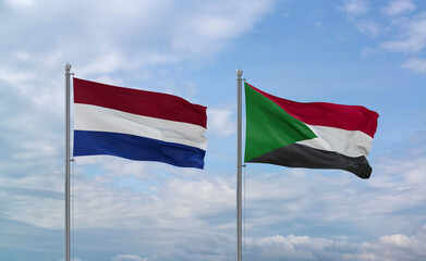 Sudan and Netherlands flags, country relationship concept