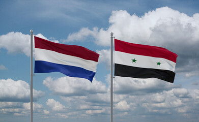 Syrian and Netherlands flags, country relationship concept