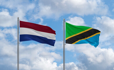 Tanzania and Netherlands flags, country relationship concept