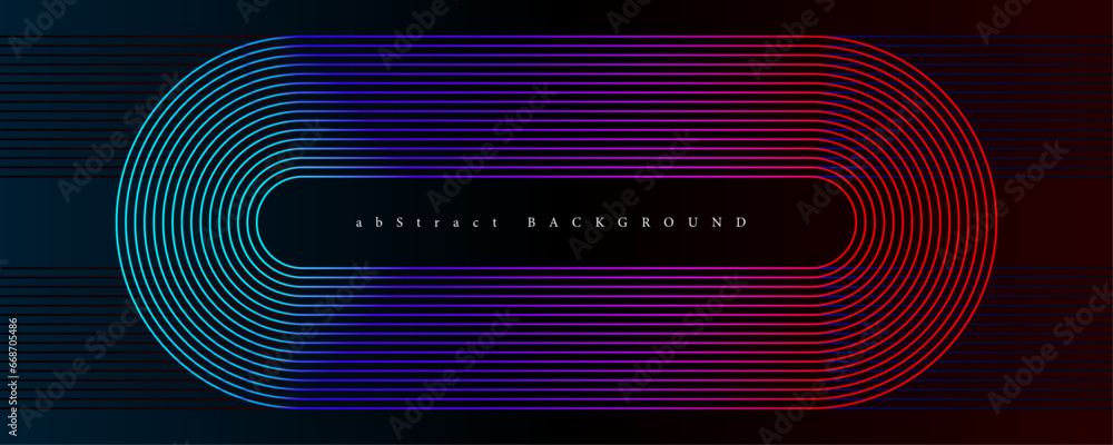 Poster glowing red and blue abstract geometric curves on dark gradient background. modern banner template d
