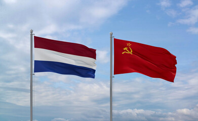 Soviet Union and Netherlands flags, country relationship concept