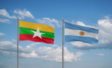 Argentina and Myanmar flags, country relationship concept