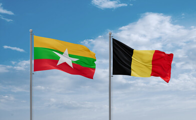Belgium and Myanmar flags, country relationship concept