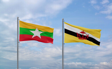 Brunei and Myanmar flags, country relationship concepts