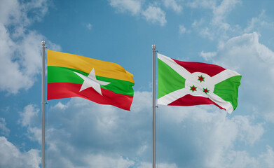 Burundi and Myanmar flags, country relationship concept