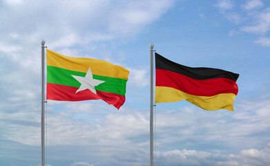 Germany and Myanmar flags, country relationship concept