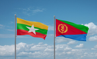 Eritrea and Myanmar flags, country relationship concept