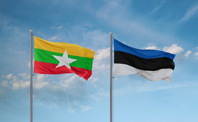 Estonia and Myanmar flags, country relationship concept