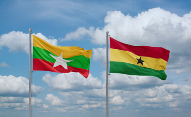 Ghana and Myanmar flags, country relationship concept