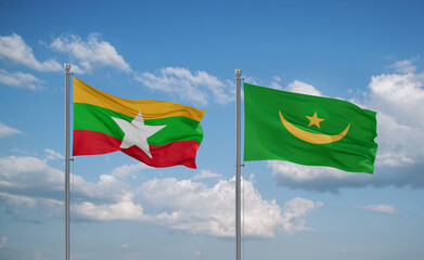 Mauritania and Myanmar flags, country relationship concept
