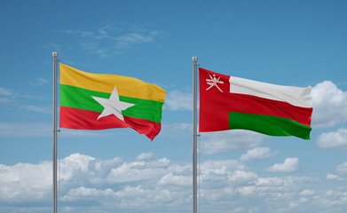 Oman and Myanmar flags, country relationship concept