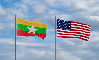 USA and Myanmar flags, country relationship concepts