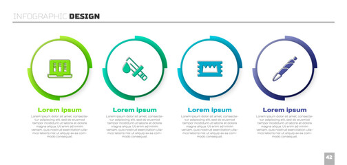 Set Sound or audio recorder, Bloody knife, Concert ticket and Marijuana joint, spliff. Business infographic template. Vector