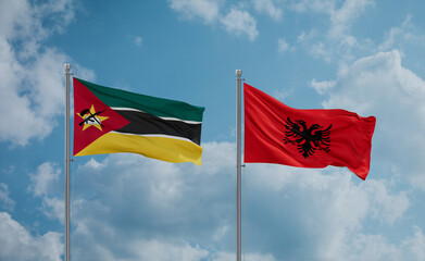 Mozambique and Albania national flags, country relationship concept