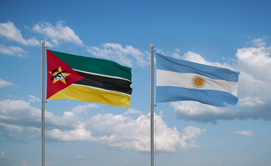 Argentina and Mozambique flags, country relationship concept