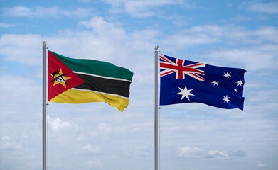 Australia and Mozambique flags, country relationship concept