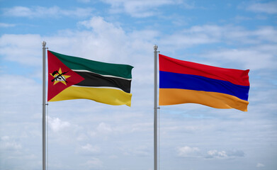 Armenia and Mozambique flags, country relationship concept