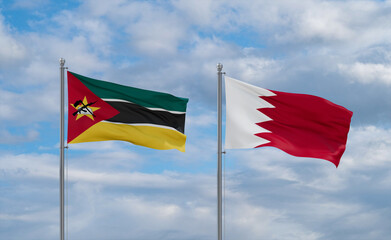 Bahrain and Mozambique flags, country relationship concept