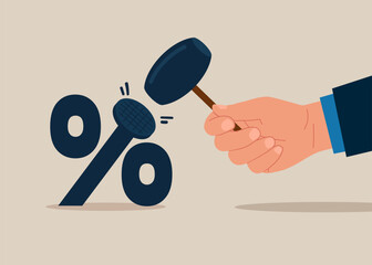 Bank with long time zero percent interest rate until economic recover. Using sledgehammer to nailed percentage sign to the floor. 