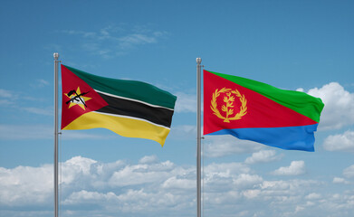Eritrea and Mozambique flags, country relationship concept