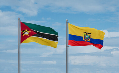 Ecuador and Mozambique flags, country relationship concept