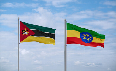 Ethiopia and Mozambique flags, country relationship concept