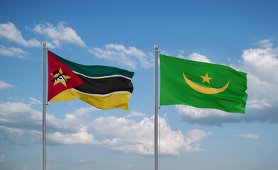Mauritania and Mozambique flags, country relationship concept