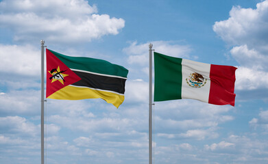 Mexico and Mozambique flags, country relationship concept
