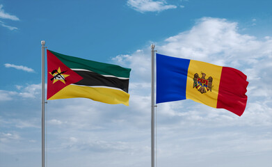 Moldova and Mozambique flags, country relationship concept