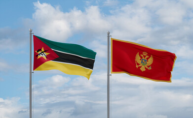 Montenegro and Mozambique flags, country relationship concept