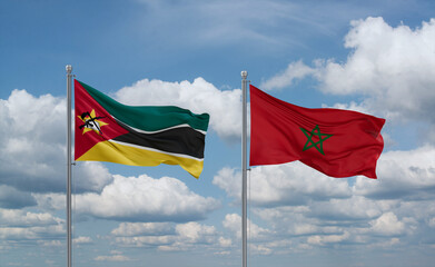 Morocco and Mozambique flags, country relationship concept