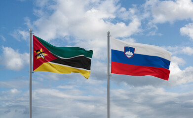 Slovenia and Mozambique flags, country relationship concept