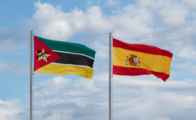 Spain and Mozambique flags, country relationship concept