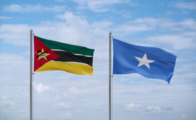 Somalia and Mozambique flags, country relationship concept