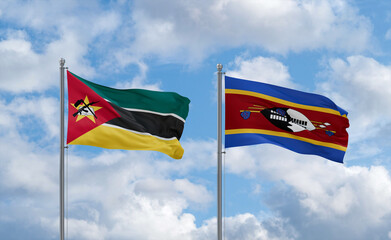 Eswatini and Mozambique flags, country relationship concept