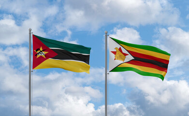 Zimbabwe and Mozambique flags, country relationship concept
