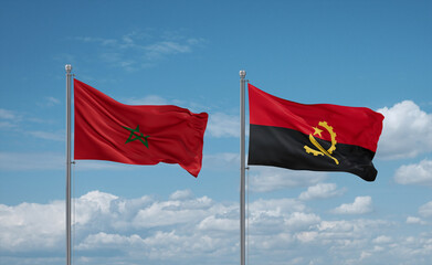 Naklejka na ściany i meble Morocco and Angola national flags, country relationship concept