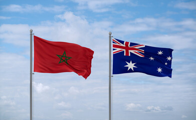 Australia and Morocco flags, country relationship concept