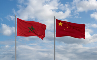 China and Morocco flags, country relationship concept