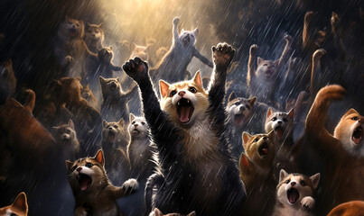 Raining cats and dogs, cat apocalypse - obrazy, fototapety, plakaty