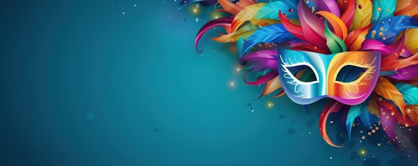 Multicolored carnival mask banner with space for text - obrazy, fototapety, plakaty