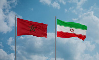 Iran and Morocco flags, country relationship concept
