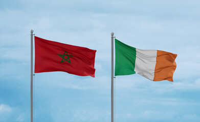 Ireland and Morocco flags, country relationship concept