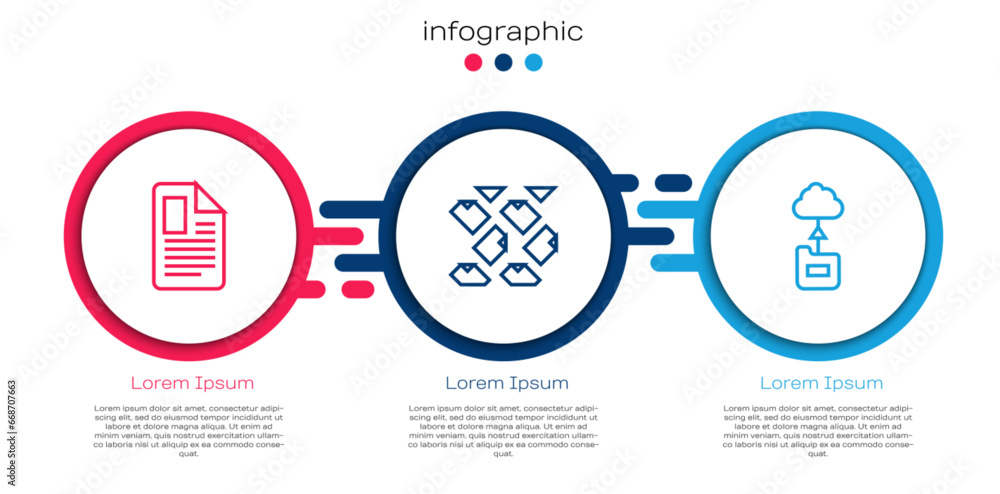 Poster set line file document, data stream and cloud technology data transfer. business infographic templat