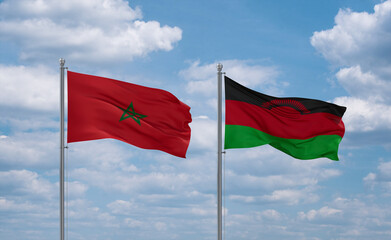 Malawi and Morocco flags, country relationship concept