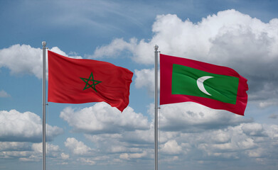 Maldives and Morocco flags, country relationship concept