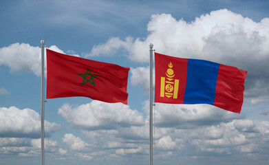 Mongolia and Morocco flags, country relationship concept